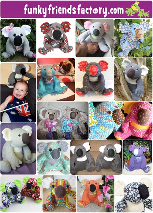 koala sewing pattern collage