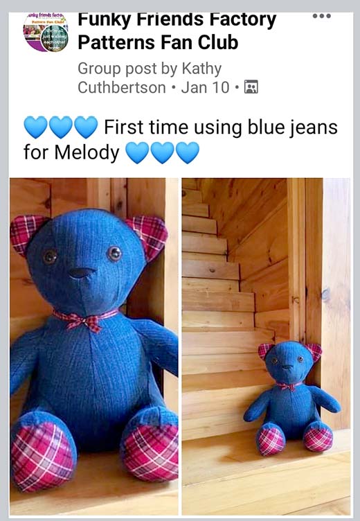 Memory Bear sewn in denim - Kathy Cuthbertson