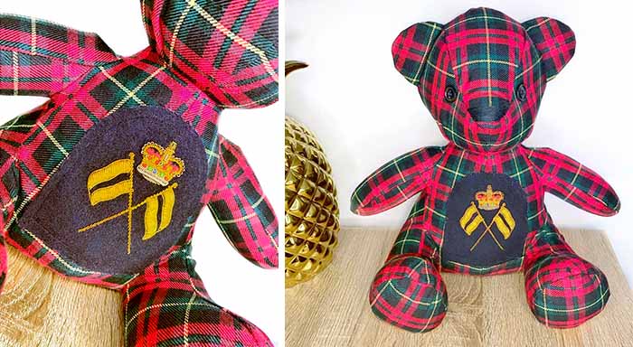 Tartan keepsake version of Melody Bear Pattern sewn by Jasmin