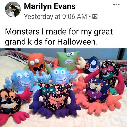 Monster Pattern sewn for Halloween by Marilyn Evans